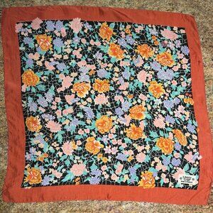 Vintage Liberty of London All Silk Orange Border Floral Scarf   ~  17" x 17"